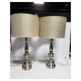 Tabletop metal lamp pair w/ metallic shades