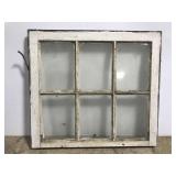 Old white wooden six pane window