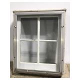 Old wood 4 pane window w/ metal storm guard