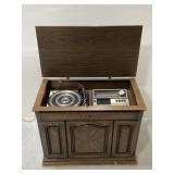 Vintage wood record player stereo cabinet