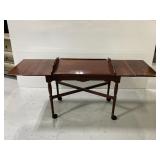 Vintage rolling expandable wood bar cart w/ tray