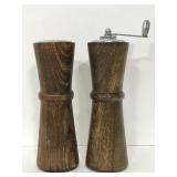 Tall wooden pepper grinder w/ matching salt shaker