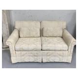 Vintage cream damask fabric loveseat