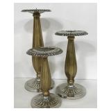 Three HomeGoods gold&silver pillar candle holders