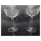Pair of etched wine glasses