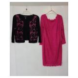 Pink lace dress and black and pink cardigan