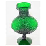 Green glass textured vase