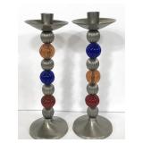 Pair of metal candlestick holders