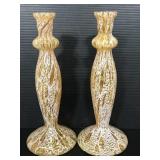 Pair of glass white and dark yellow swirl vases