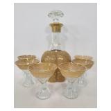 Glass gold accent decanter and cup set