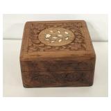 Wood carved, felt lined trinket/ jewelry container