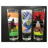 Three Cancun tall shot glasses