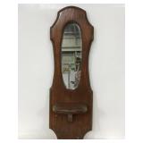 Tall skinny wooden wall shelf with mirror