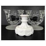 Pair of double glass candle sticks