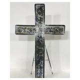 Embossed metal cross with attached stand