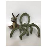 Vintage plastic mold donkey head & 4 horseshoes