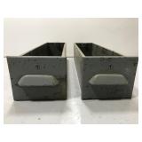 Two vintage wood & metal card catalog drawers