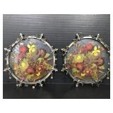 Pair of art glass flower basket suncatchers
