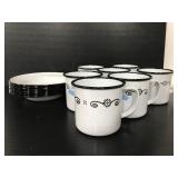 Metal enamel bowls and mugs