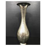 Etched silver tone vase