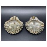 Pair of silver plated shell ashtrays