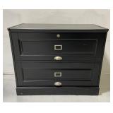 Black wood double drawer locking file chest