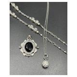 Silver tone pendant, necklace & eyeglass chain