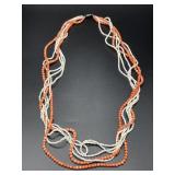 Six strand mother of Pearl & coral necklace