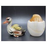 Italian alabaster carved chick & pewter duck