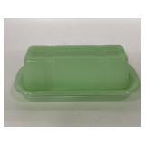 Green jadeite glass butter dish w/ lid
