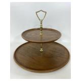 Vintage 2-tier wood grain metal  snack tray