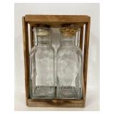 Vintage glass honey bottles w/ wood rack