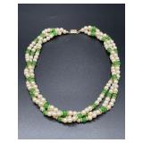 Pearl & Malachite triple strand necklace