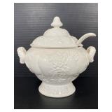 Heated ceramic soup tureen w/ lid & ladle - Japan