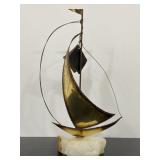 Bronze, brass & onyx brutalist sailboat sculpture