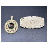 Vintage Bovine bone brooch & pendant