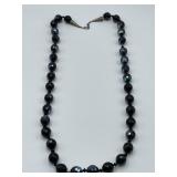 Vintage black iridescent glass bead long necklace