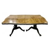 Large natural wood inlay dining table w/ leaves
