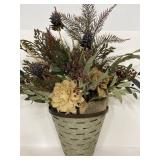 Large metal olive basket wall pocket w/ florals