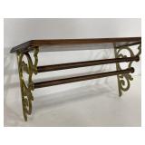 Wood shelf w/ cast metal brackets & towel bar