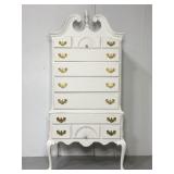White painted cherry wood tallboy dresser