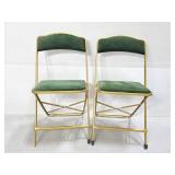 Two A. Fritz & Co. Green velvet folding chairs
