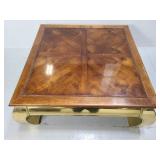 Low wood top table w/ brass tone legs