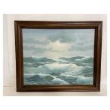 Vintage framed original ocean oil painting signed