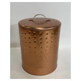 Copper tone tin canister w/ lid
