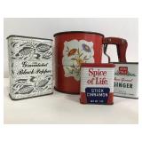 Vintage flour sifter and spice containers