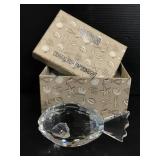 Oleg Cassini crystal fish paperweight in box