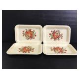 Four vintage floral metal mini trays
