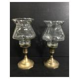 Brass candlesticks with glass globes