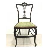 Dark wood antique chair w/ fabric seat